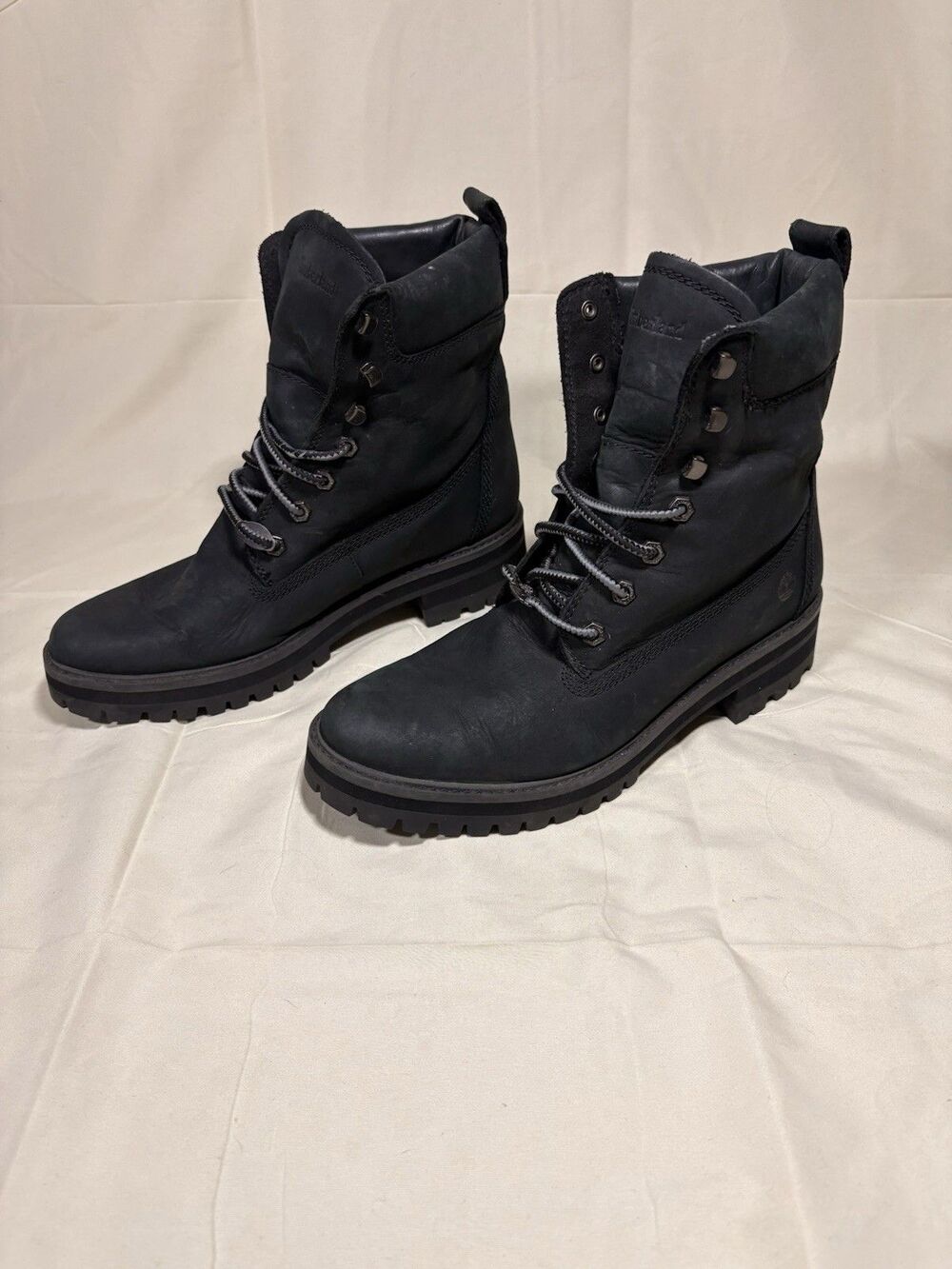 Timberland Boots Womens Size 10 Black Nubuck Ankle Combat Lace Up A2CQT Booties